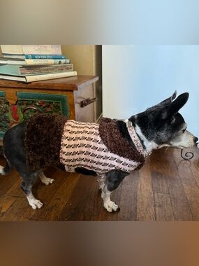 Pink & Brown Checker Knit Dog Dress - Small